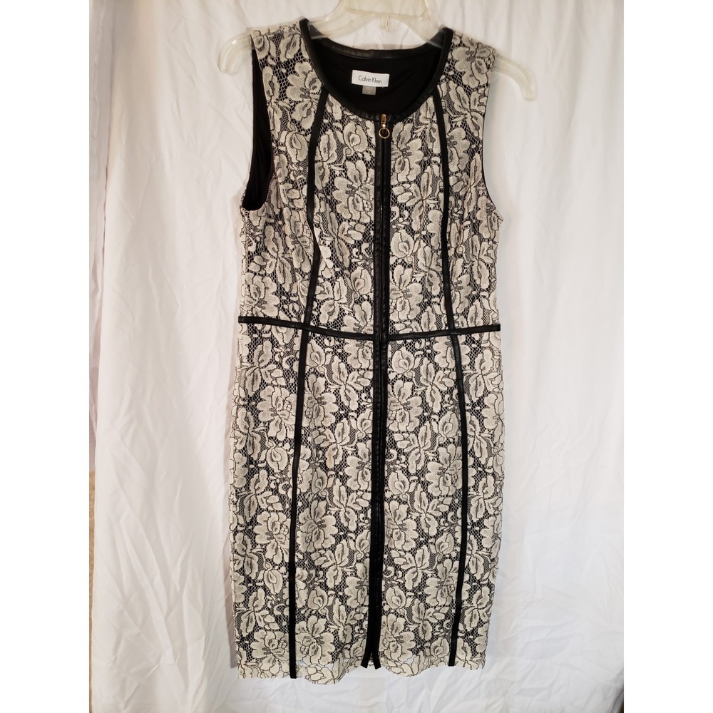 Women's Calvin Klein Black And White Sleeveless Lace Dress Size 10